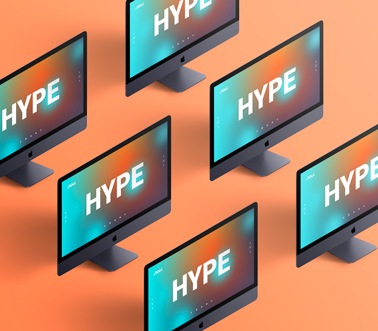 Multiple iMacs on an Orange Background