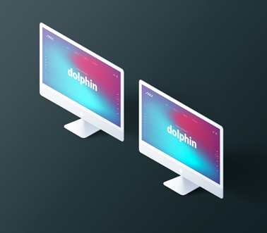 Two Isometric iMacs on a Black Background