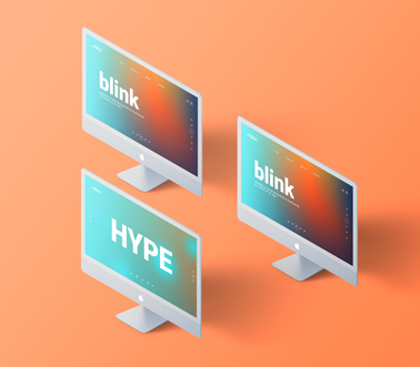 Three Isometric iMacs on an Orange Background