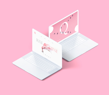 Two White MacBooks on a Pink Background