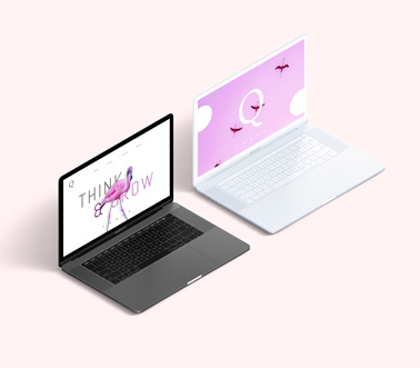 Two Isometric White and Gray MacBooks