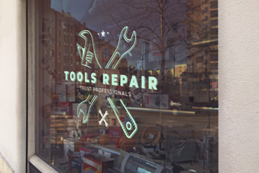 Logo Signage on a Workshop Window