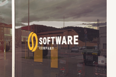 Logo Signage on a Software Company Window