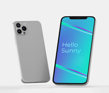 Two Tilted iPhone 12 Models Front and Back