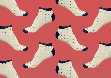 Multiple Linear Socks on a Red Background