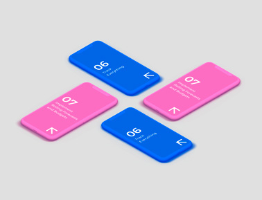 Four Isometric iPhones on a Gray Surface