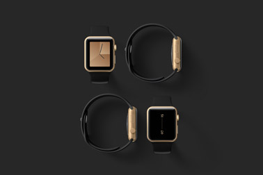 Quatre Apple Watches, vues de face et de côté