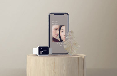 Vertical iPhone and an Apple Watch on a Trunk