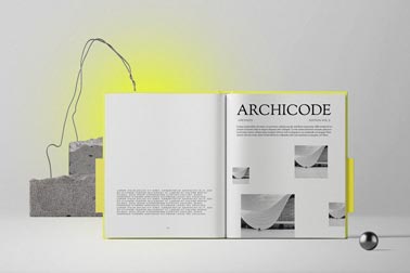 Livre ouvert et décoration en béton