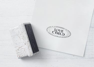Wooden Stamp with a Business Flyer