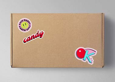  Three Stickers on a Cardboard Box