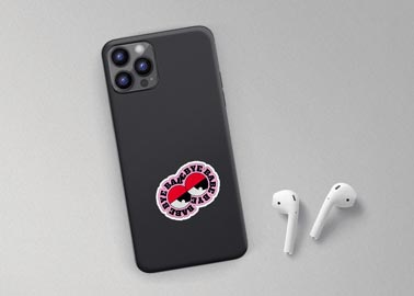 Sticker on an iPhone Case with AirPods