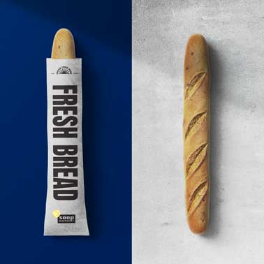 Two Loaf of Bread, One with a Package