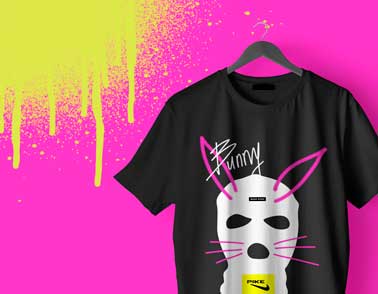 Zoomed-in T-shirt on a Neon Pink Background