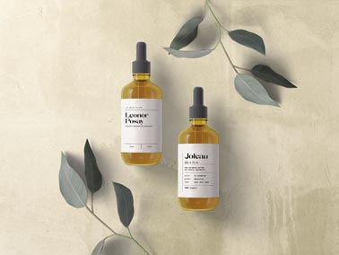 Two Dropper Bottles with Plant Branches