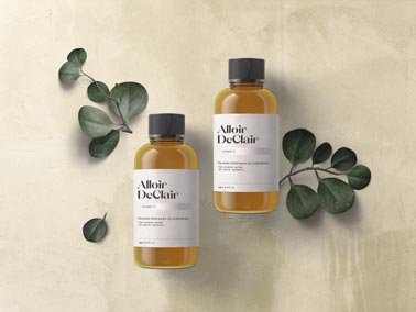 Two Organic Cosmetic Bottles with Plants