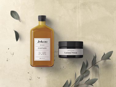 Cosmetic Jar and a Bottle with a Branch