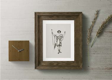 Vertical Frame, a Wooden Clock, and Dry Plants