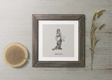 Square Wooden Frame with a Log and Grain Ears