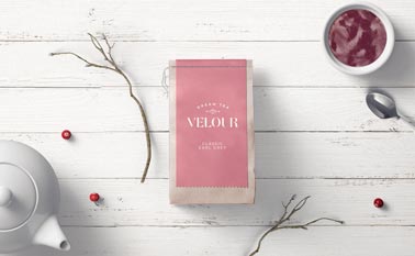 Classic Tea Package on a Wooden Background