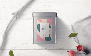 Tea Container Design on a Wooden Background