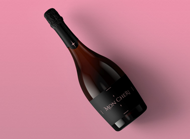 Tilted Champagne Bottle on a Pink Surface