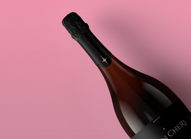 Zoom-in View of a Tilted Champagne Bottle