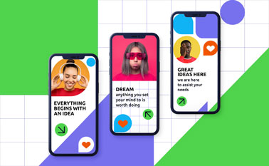 Three Isometric iPhones on an Abstract Background