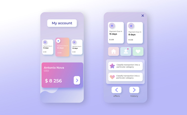Two Neumorphic App Designs on a Pastel Surface