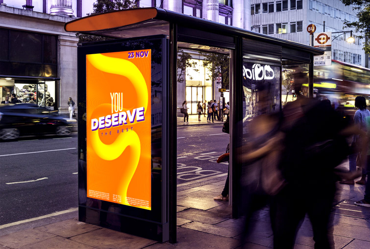 Bus Stop Billboard at Twilight