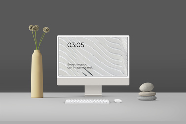 iMac Set with a Flower Vase and Stone Decors