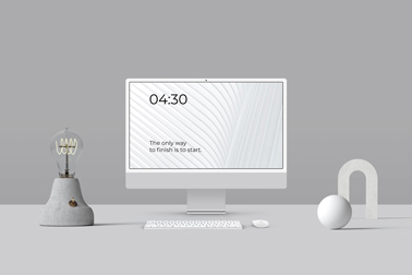iMac Workspace with a Stone Lamp and Decors