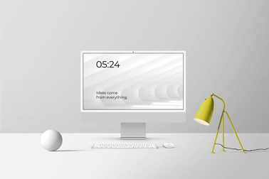 iMac Workspace with a Desk Lamp and Decors