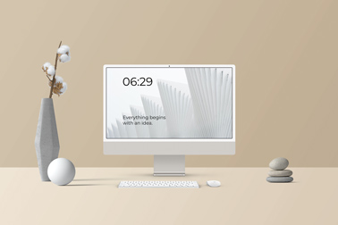 iMac Set with a Cotton Vase and Stone Decors