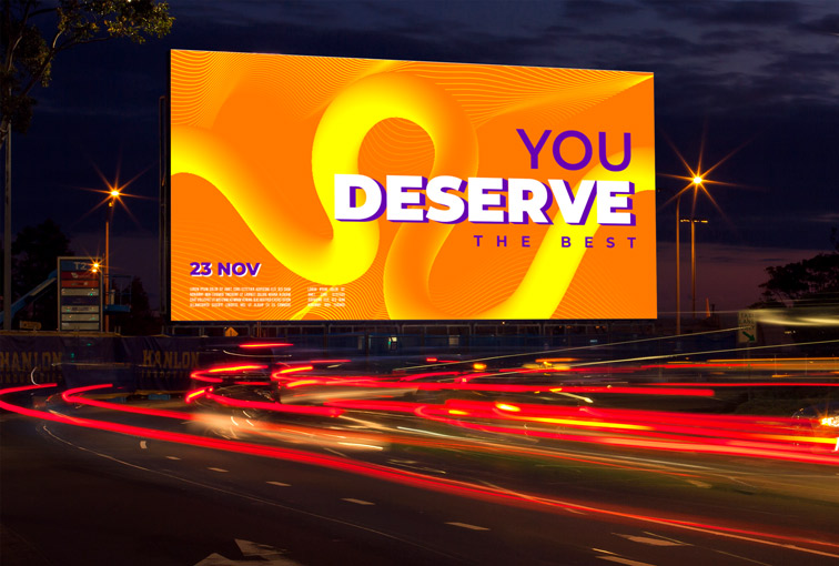 Horizontal Street Billboard at Night