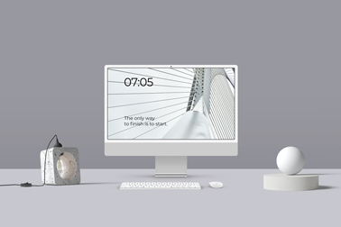 iMac Set with a Creative Stone Lamp and Decors