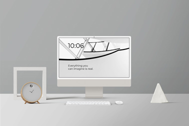 iMac Workspace with a Desk Clock and Decors