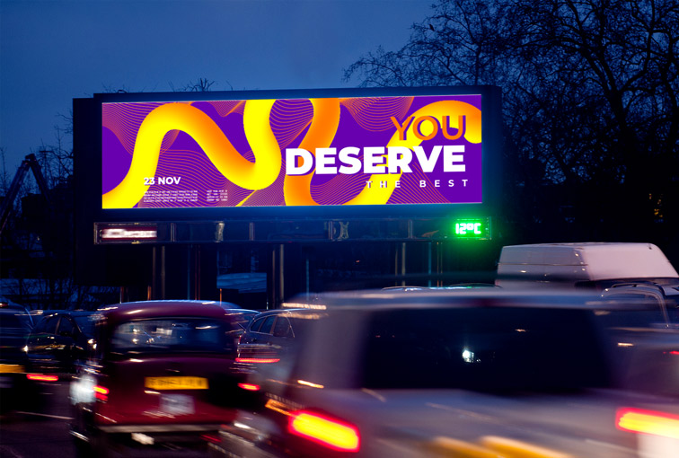 Horizontal Street Billboard at Twilight