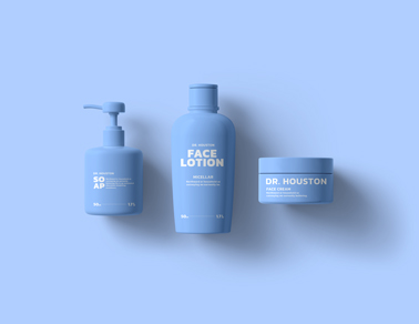 Three Containers on a Blue Background