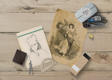 Vintage-Kunstarbeitsplatz mit Schreibwaren