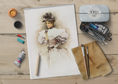 Spiralförmiges Skizzenbuch mit Zeichenutensilien