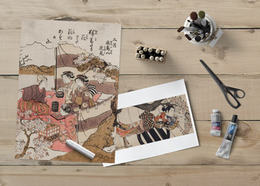 Zwei Blatt Papier mit Malutensilien