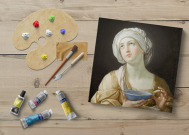 Leinwand mit einer Farbpalette und Tuben