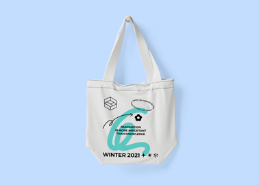 Tote Bag on a Blue Surface