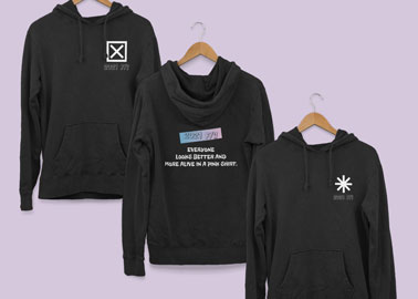 Three Hoodies on Hangers Front and Back View