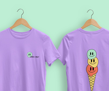 Two Hanging T-shirts Closeup View