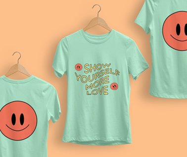 Three Hanging T-shirts on an Orange Background