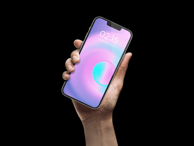 نظرة أمامية مائلة على يد تحمل أيفون