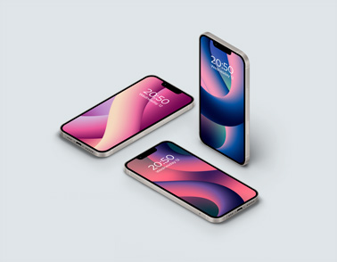 Three Isometric iPhone 13 Models