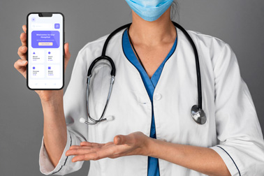 A Doctor Holding an iPhone 13 Front View